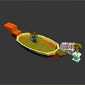 3D Model Render of Mario Character on Orange Boat with Green Blocks