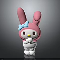 Cute Pink Rabbit Character Doll With Blue Bow White Body Clasped Hands