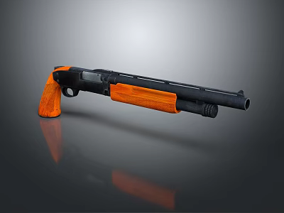 Ergonomic Modern Tactical Shotgun With Wooden Stock And Black Barrel Design 3d model