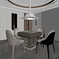 Modern Hotel Mahjong Room Interior Design With Round Table White Black Chairs And Chandelier Lighting 3d model