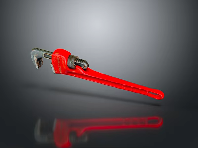 Red Adjustable Wrench Tool With Reflection On Gray Background Surface 3d model