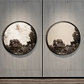Two Round Framed Paintings As Decorative Wall Art In Modern Interior Design 3d model