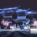 Chinese Ancient Architecture Night Scene With Cherry Blossoms And Lighting Decorations