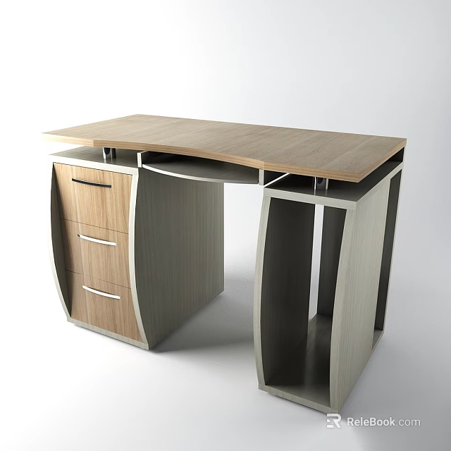 Modern Contemporary Office Desk Design With Wooden Top Metal Frame And Storage Drawers 3d model 