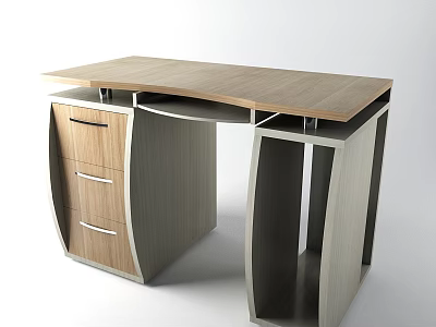 Modern Contemporary Office Desk Design With Wooden Top Metal Frame And Storage Drawers 3d model