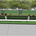 Modern Building Exterior Wall With Black Fence Green Trees Grass And Paved Ground