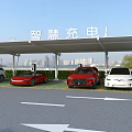 Smart Parking Lot With Charging Stations And Multiple Parked Vehicles Under Canopy 3d model