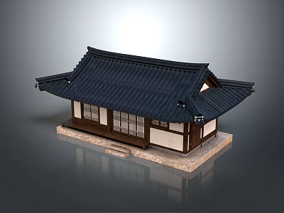 Ancient Architecture Model With Traditional Black Tiled Roof Wooden Structure And Stone Pedestal 3d model