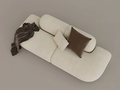 White Two Seater Sofa With Beige And Brown Cushions And Brown Striped Throw Blanket 3d model