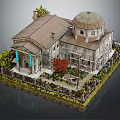 Classic Style Detached Villa With Dome Roof Brown Tiles Courtyard And Green Plants