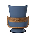 Modern Blue Leather Accent Chair With Wooden Arms And Round Swivel Base