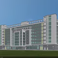 Modern Multi Storey Industrial Factory Building Featuring Large Glass Windows Green Lawn And Blue Sky