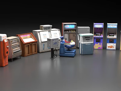 Various Public Facility Equipment Including Vending Machines ATM And Information Kiosks 3d model