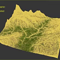 Detailed 3D Terrain Model Featuring Mountain Ranges And Lush Green Areas