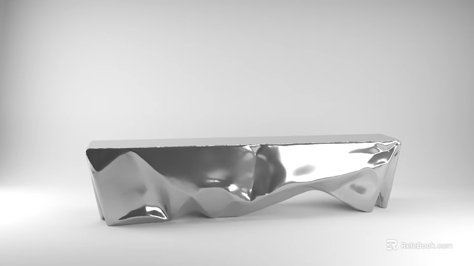 Long Silver Metallic Decorative Object With Irregular Folded Surface Details 3d model