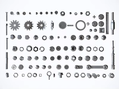 Various Types of Hardware Tools Including Gears Bolts Nuts Washers and Screws 3d model