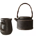 Rustic Ceramic Tea Set with Teapot and Mug Featuring Wooden Handle 3d model