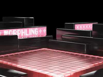 Modern Gaming Display With Pink MORPHLING Neon Sign Black Stepped Structures Red Glowing Grid Floor 3d model