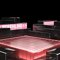Modern Gaming Display With Pink MORPHLING Neon Sign Black Stepped Structures Red Glowing Grid Floor