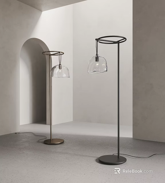 Modern Floor Lamps With Glass Shades And Metal Stands In Minimalist Interior 3d model 