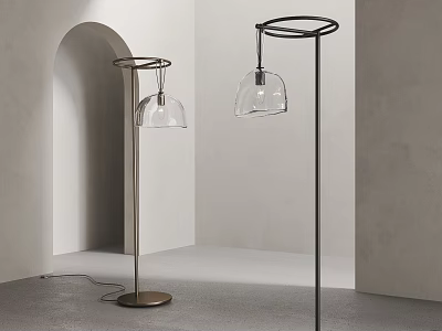 Modern Floor Lamps With Glass Shades And Metal Stands In Minimalist Interior 3d model