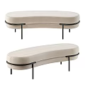 Modern Curved Ottoman With Beige Upholstered Surface And Black Metal Legs Design