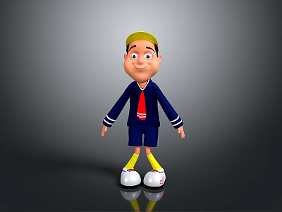 Cute 3D Cartoon Character With Yellow Cap Navy Blue Uniform And Red Tie 3d model