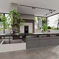 Modern Kitchen Interior Design Featuring Island Counter Gray Cabinets And Large Windows 3d model