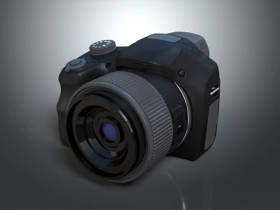 Professional Digital Camera With Large Lens Black Body And Control Buttons Design 3d model
