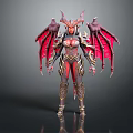 Mythical Warrior Character With Red Black Wings Horns And Golden Armor Design