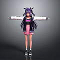 Anime Girl 3D Model With Purple Long Hair Cat Ears White Black Jacket Pink Skirt Sneakers
