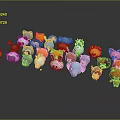 Cute Animal Decorative Figurine Set With Various Cartoon Characters And Colorful Designs