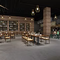 Cozy Café Interior With Wooden Walls Wine Racks Pendant Lights And Decorative Paintings