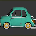 Turquoise Vintage Style Electric Toy Car with Round Headlights and Yellow Accent Wheels for Kids