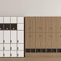 Modern White And Wooden Wardrobe Storage Cabinet With Multiple Compartments Drawers And Small Plants