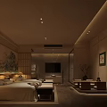 Hotel Guest Room Interior With Mountain Landscape Painting Double Bed Warm Lighting And Wooden Elements