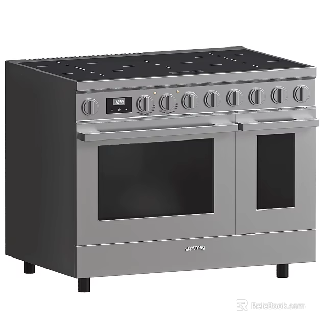Stainless Steel Range Cooker With Multiple Knobs Control Panel And Double Oven Doors Kitchen Appliance 3d model 