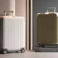 Designer White And Olive Green Striped Suitcases With Rolling Wheels And Retractable Handles
