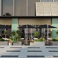Borough 1895 Restaurant Outdoor Dining Area With Black Umbrellas Green Plants Tables And Chairs