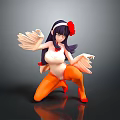 3D Anime Character Figurine With Purple Hair Red Flower White Top And Orange Pants