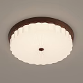 Round Ceiling Light With White Wavy Edge Lampshade And Dark Brown Frame 3d model