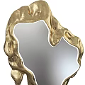 Two Golden Irregular Shaped Mirrors With Textured Frame For Modern Home Decor