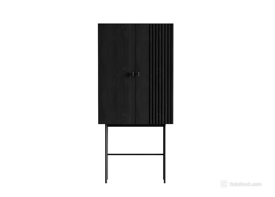 Modern Black Entryway Side Cabinet With Vertical Stripes And Metal Legs Design 3d model 