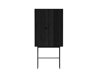 Modern Black Entryway Side Cabinet With Vertical Stripes And Metal Legs Design 3d model