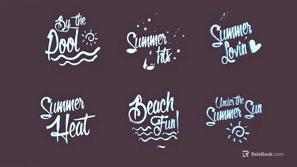 Vibrant Summer Themed Sign Designs With Pool Beach Sun Waves And Fun Elements 3d model 