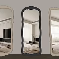 Three Decorative Mirrors with Black and White Frames Reflecting Modern Living Room 3d model