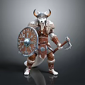 Mythical Wolf Head Viking Warrior With Horned Helmet Shield And Axe