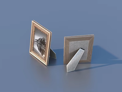 Two Photo Frames With Gold And Gray Borders And Stand Supports 3d model