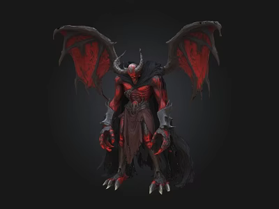 Demonic Game Movie Character With Red Wings Black Horns And Muscular Body 3d model