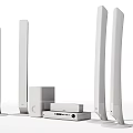 Sleek White Home Theater Speaker System With Tall Standing Speakers Center Speaker And Receiver